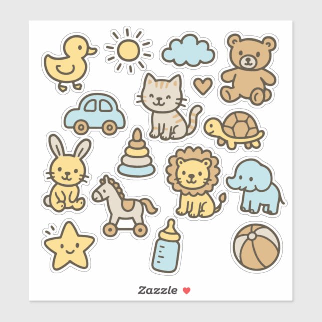 Cute Nursery Toys Sticker Pack – Baby Room & Kids (Feuille)