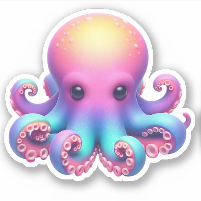 Cute Octopus Custom-Cut Vinyl Stickers (Devant)