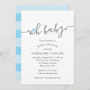 Cute Oh Baby Blue Heart Boy Baby shower Invitation