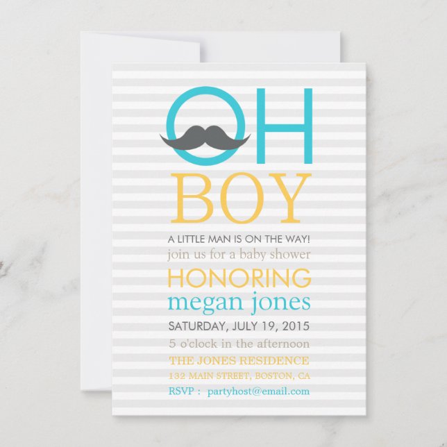 Cute Oh Garçon Mustache Baby Douche Invitations (Devant)