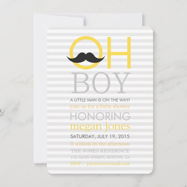 Cute Oh Garçon Mustache Baby Douche Invitations (Devant)