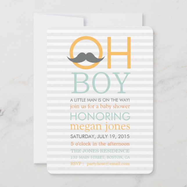 Cute Oh Garçon Mustache Baby Douche Invitations (Devant)
