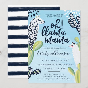 Cute Oh Llama Mama Baby Boy Baby shower Invitation