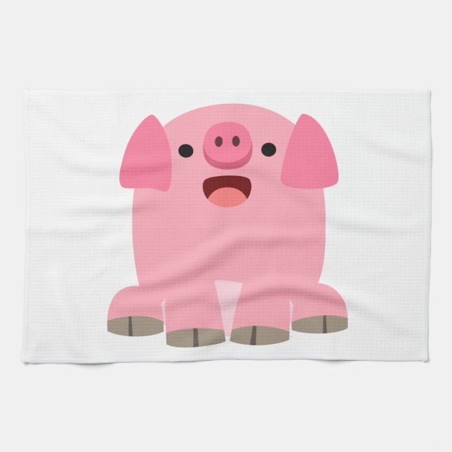 Cute Oinking Cartoon Pig Serviette de cuisine (Horizontal)