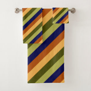 Cute Olive Sage Marine Stripes Serviettes de bain