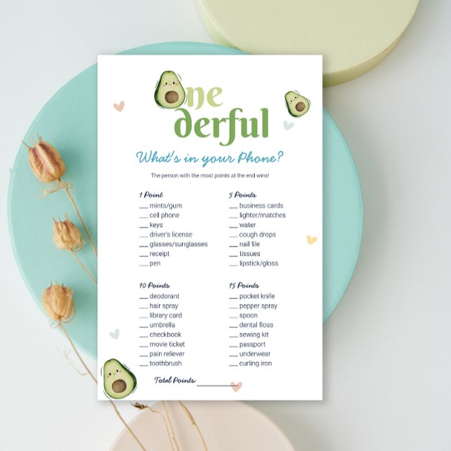 Cute Onedering Avocado 1er Anniversaire Carte de j (Cute Onederful Avocado 1st Birthday Game Card)