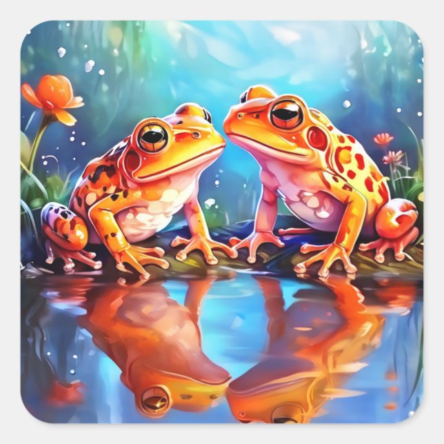 Cute Orange aquarelle grenouilles autocollants (Devant)