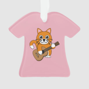 Cute Orange Chat Blanc Jouer Caricature Guitare