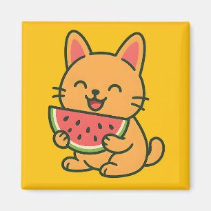 Cute Orange Chat Manger Aimant De Pastèque Funny