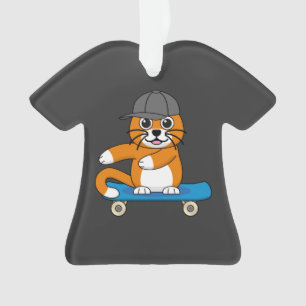 Cute Orange Chat sur Skateboard Cartoon