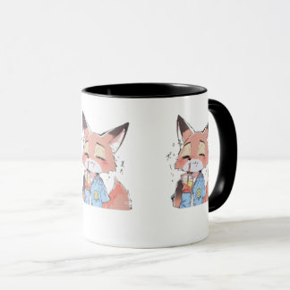 Cute Orange Fox Drinking Juice Mug – Fun Animal Lo