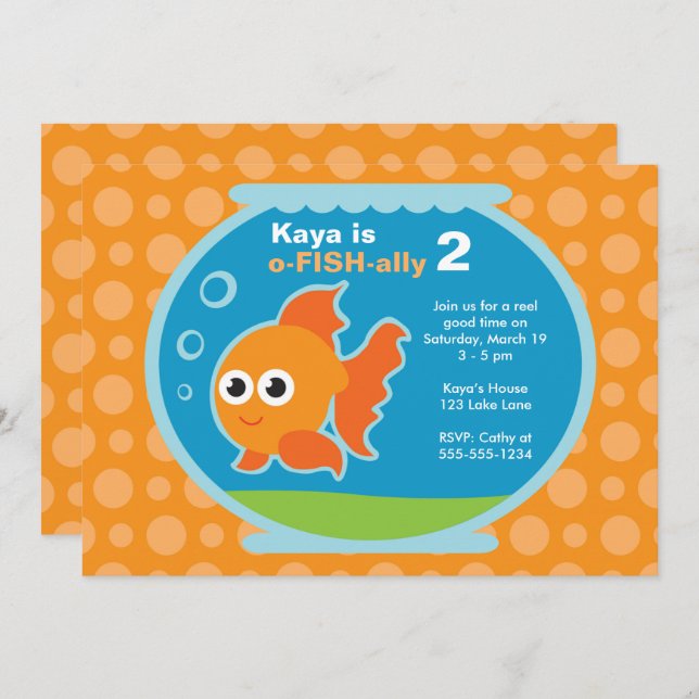 Cute Orange Goldfish Invitation (Devant / Derrière)