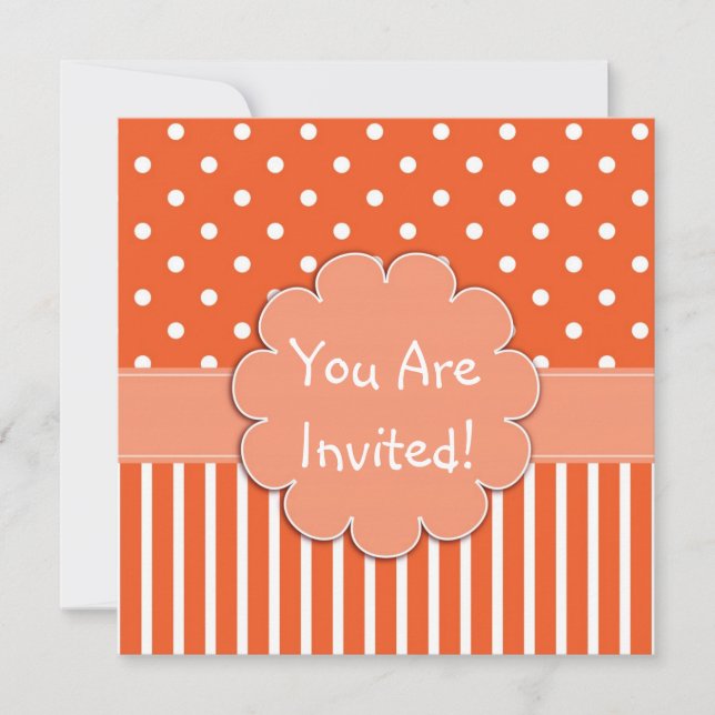 Cute Orange & Motifs blancs Invitation d'anniversa (Devant)