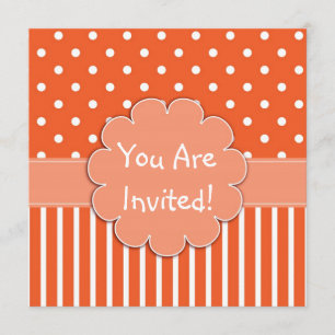 Cute Orange & Motifs blancs Invitation d'anniversa