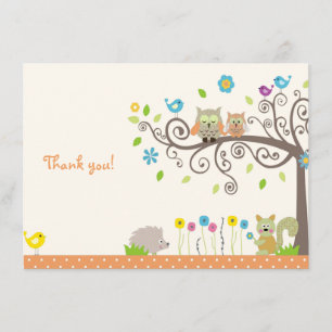 Cute Orange Owl Neutral Baby shower Carte de remer