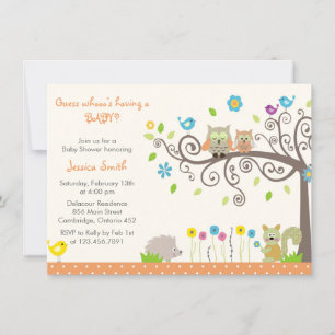 Cute Orange Owl Neutral Baby Shower Invitations