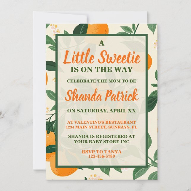 Cute Orange Thème Baby shower Invitation (Devant)