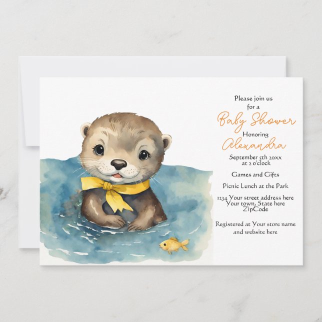 Cute Otter Genre Neutre Baby shower Invitation (Devant)