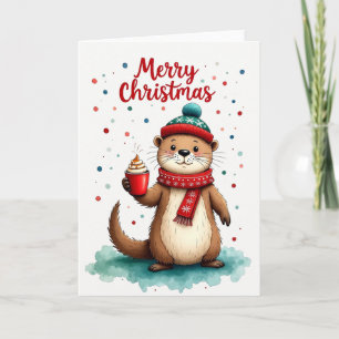 Cute Otter Hot Cocaca Joyer Noël Carte de Noël