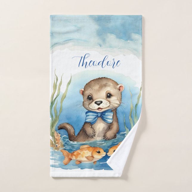 Cute Otter Personnalisé Garçon (Serviette à main)