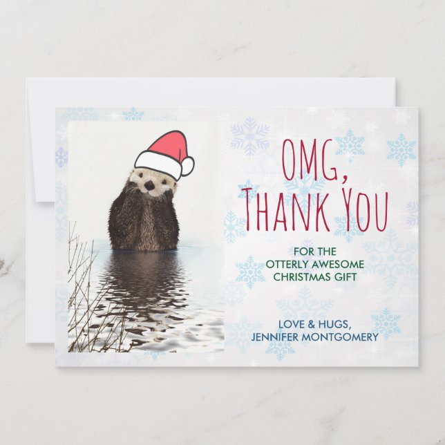 Cute Otter portant un chapeau de Noël Merci de Noë (Devant)