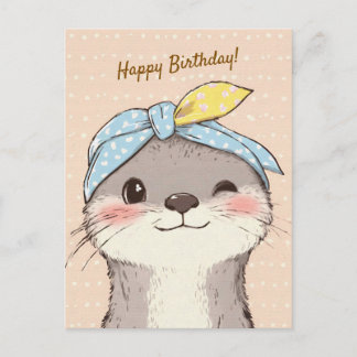 Cute Otter with Bandana Kids Birthday Invitation