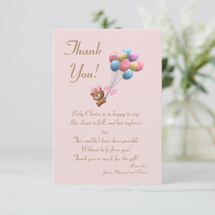 Cute Ours et Ballons Thème Carte de remerciements