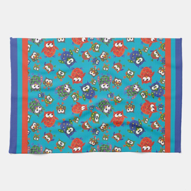 Cute Owen Serviette de cuisine, Rouge, Bleu, Vert (Horizontal)