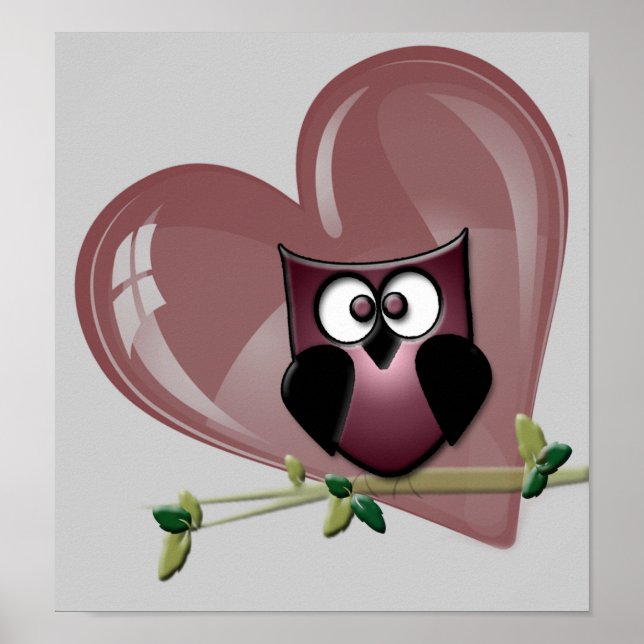 Cute Owl and Heart Poster (Devant)