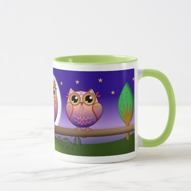 Cute Owl famille et pleine lune mug (Droite)
