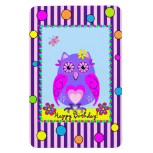 Cute Owl Joyeux Anniversaire texte Photo Magnet
