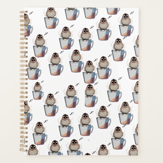 Cute Owl Pattern Pencil Sketch Planner (Devant)