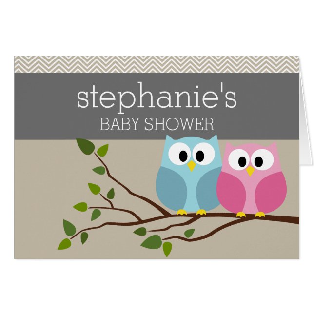 Cute Owl sur le Baby shower de succursale Carte de (Devant horizontal)