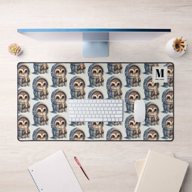 Cute Owl tenant un Motif de café Monogramme (Bureau 1)