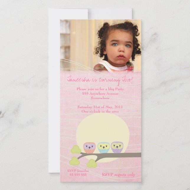 Cute Owls Girls Rose Anniversaire Carte photo (Devant)