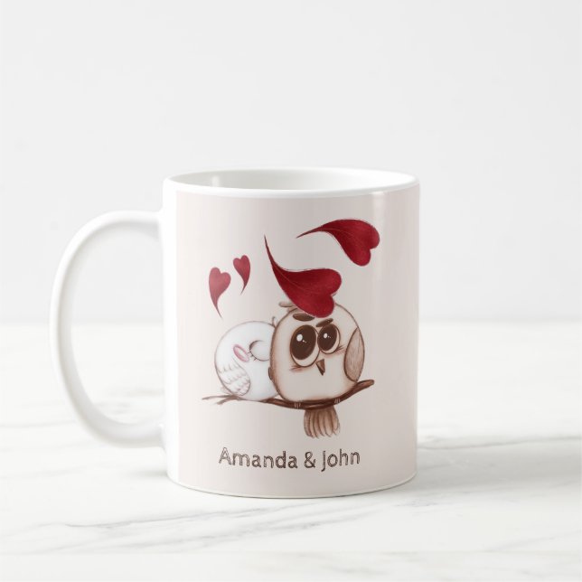 Cute Ows Couple Noms Personnalisé Café Mug (Gauche)