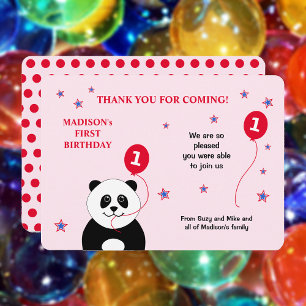 Cute panda 1er anniversaire carte de remerciements