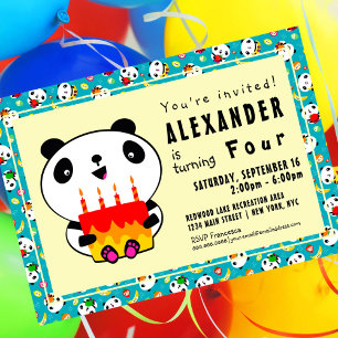 Cute Panda 4e anniversaire Invitation de la fête d