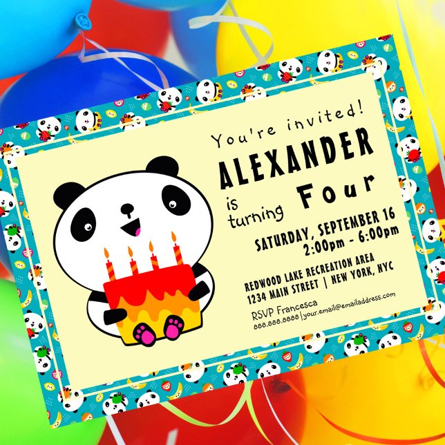Cute Panda 4e anniversaire Invitation de la fête d (Créateur téléchargé)