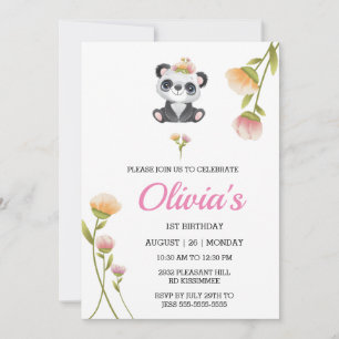 Cute Panda Anniversaire Invitation Pin Eau Couleur