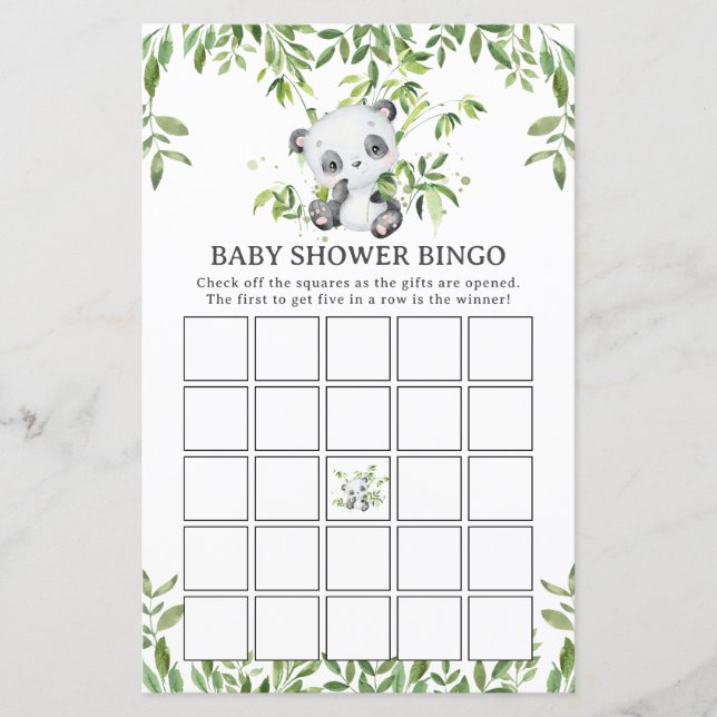 Cute Panda Bear Baby shower de verdure Bingo Jeu (Devant)