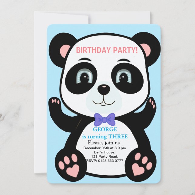 Cute Panda Bear Boys Anniversaire Invitation (Devant)