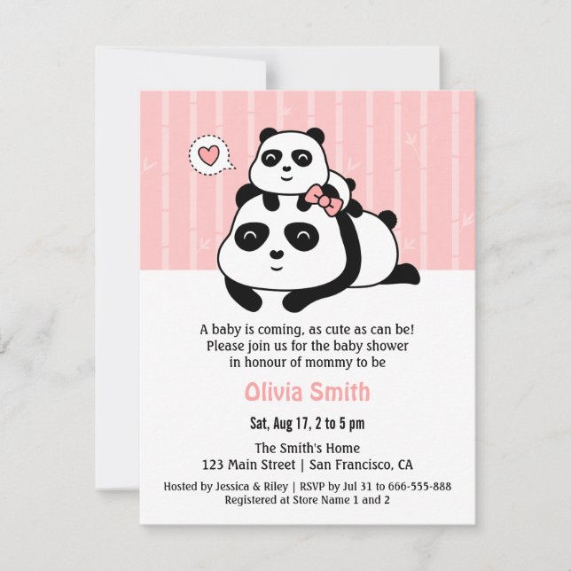Cute Panda Cub et maman Baby Shower Invitations (Devant)