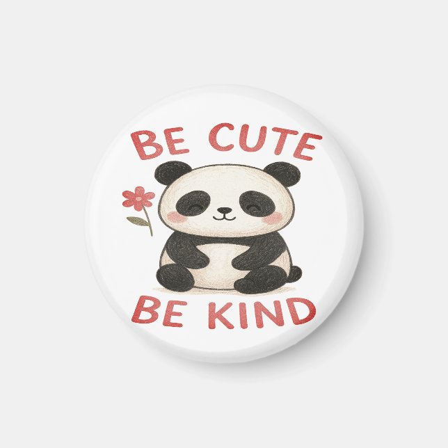 Cute Panda Magnet Button – “Be Cute, Be Kind”  (Devant)
