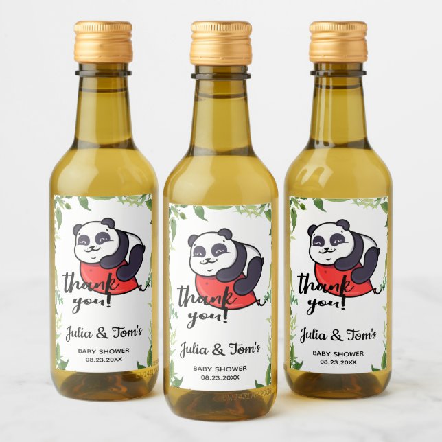 Cute Panda Merci Baby shower Mini Vin Étiquette (Bouteilles)