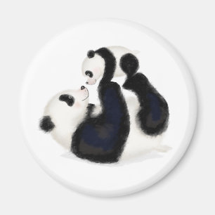 Cute panda mère et petit aimant rond