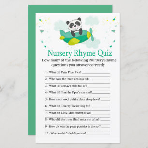 Cute panda Nursery Rhyme Quiz jeu de baby shower