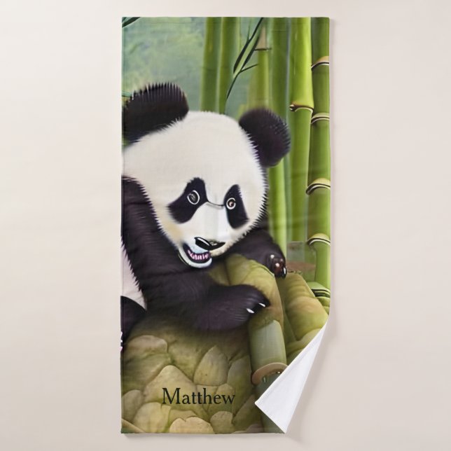 Cute Panda Ours Enfants Monogramme (Serviette de bain)