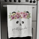 Cute Panda Ours Face Pépinière moderne Serviette d<br><div class="desc">Un joli visage de panda avec des fleurs dans les cheveux. Ajoutez simplement votre nom à cette serviette de cuisine</div>
