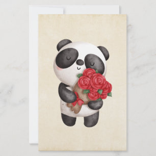 Cute Panda Ours portant Bouquet de Rose
